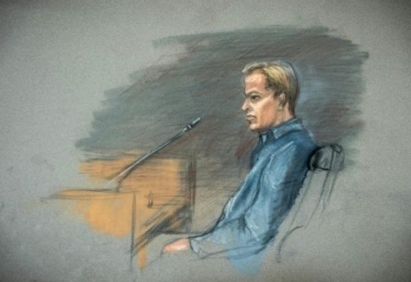 Croquis d'audience de Marius Borg Høiby, fils de la princesse héritière norvégienne Mette-Marit, lors du troisième jour de son procès au tribunal de district d'Oslo, le 5 février 2026 
