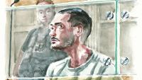 Croquis d'audience montrant Othman Garrido durant son procès devant la cour d'assises spéciale de Paris, le 14 septembre 2026