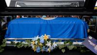 Le cercueil d'Oyo Nyimba Kabamba Iguru Rukidi IV à l'issue de la cérémonie religieuse à Fort Portal, en Ouganda, le 12 septembre 2026