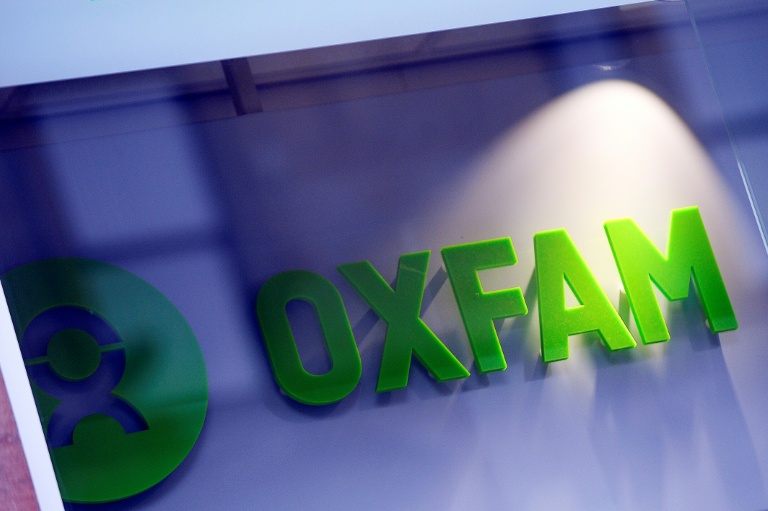Logo d'Oxfam sur une librairie de Glasgow le 10 février 2018