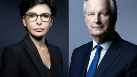 Combinaison d'images créée le 18 juillet 2025 de Rachida Dati, à Paris le 25 novembre 2019 et de Michel Barnier, à Paris le 11 mai 2021