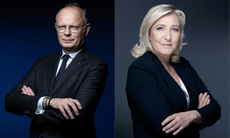 Montage réalisé le 7 juillet 2026 montrant Édouard Philippe le 26 février 2025, et Marine Le Pen, le 20 octobre 2021 à Paris