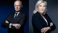 Montage réalisé le 7 juillet 2026 montrant Édouard Philippe le 26 février 2025, et Marine Le Pen, le 20 octobre 2021 à Paris