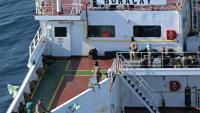 Des soldats français à bord d'un pétrolier de la flotte fantôme russe, au large de Saint-Nazaire; le 1er octobre 2025