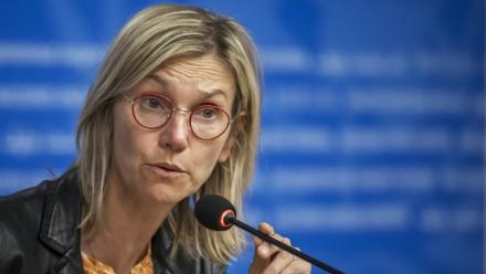 La ministre française de la Transition écologique, Agnès Pannier-Runacher, le 13 août 2025 à Genève