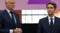 Gabriel Attal (D) et Édouard Philippe, le 6 avril 2025 à Saint-Denis