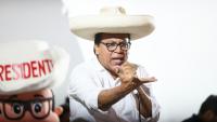 Le candidat à la présidence du Pérou Roberto Sanchez s'adresse à ses partisans lors d'un meeting de campagne à Lima, le 24 mai 2026