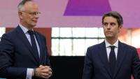 Edouard Philippe (G) et Gabriel Attal, le 6 avril 2025 à Saint-Denis