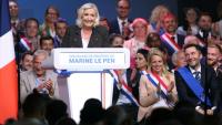 La présidente du groupe parlementaire RN et candidate à l'élection présidentielle de 2027 Marine Le Pen tient son discours de rentrée à Hénin-Beaumont, dans le Pas-de-Calais, le 13 septembre 2026