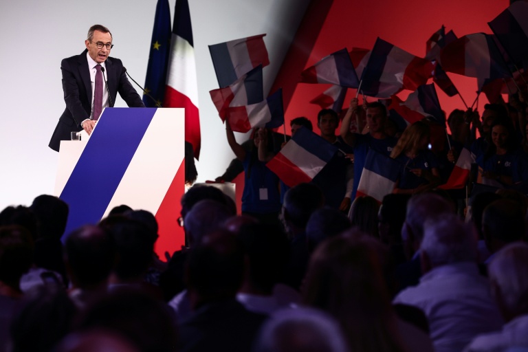 Bruno Retailleau prononce un discours dans le cadre de sa candidature à l'élection présidentielle, le 20 juin 2026 à Paris