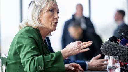 Marine Le Pen,  présidente du groupe parlementaire du RN, le 17 janvier 2026 à Marseille