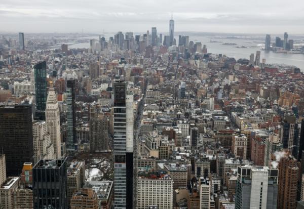 Le sud de l'île de Manhattan, photographié depuis le sommet de l'Empire State Building, le 3 mars 2026