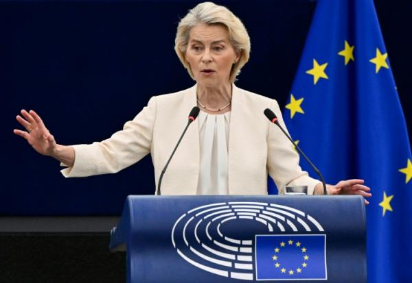 La présidente de la Commission européenne Ursula von der Leyen s'exprime devant le Parlement européen à Strasbourg le 16 septembre 2026 