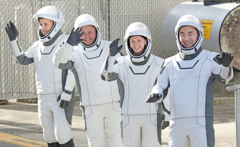 Les membres de la mission Crew-11 avant leur départ pour la Station spatiale internationale (ISS), le 1er août 2025 à Cap Canaveral, en Floride 