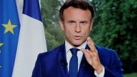 Le président Emmanuel Macron s'exprime lors d'une allocution télévisée le 22 juin 2022 à Paris