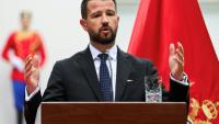 Le président du Monténégro, Jakov Milatović, lors d'une conférence de presse avec le président français Emmanuel Macron au Palais Bleu, la résidence présidentielle à Cetinje, le 4 juin 2026