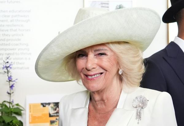 La reine Camilla d'Angleterre, le 18 juin 2026 à Ascot, à l'ouest de Londres