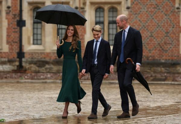 Le prince George, fils aîné du prince William et de la princesse Kate,  fait sa rentrée au prestigieux collège privé pour garçons d'Eton, près du château de Windsor, accompagné par ses parents, le 8 septembre 2026