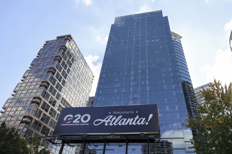 L'entrée du site de la réunion des ministres des Affaires étrangères du G20 à Atlanta (Etats-Unis), le 29 octobre 2026