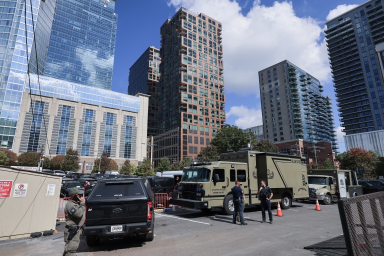Les forces de sécurité déployées davant le site de la réunion des ministres des Affaires étrangères du G20 à Atlanta (Etats-Unis), le 29 octobre 2026