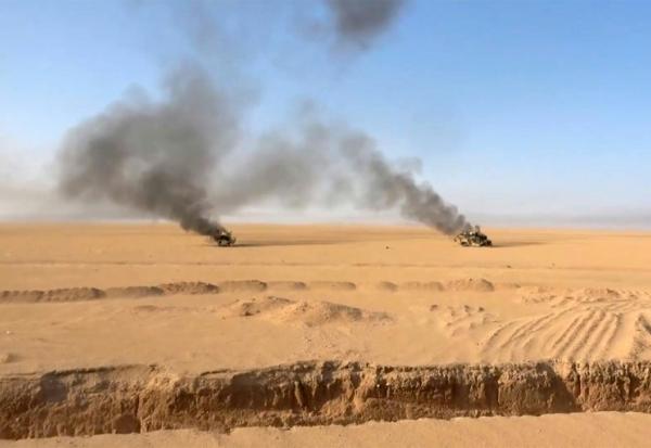 Une image diffusée le 15 septembre par les Houthis montre des véhicules militaires qu'ils disent avoir attaqué à al-Jawf, au Yémen