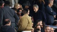 L'ancien président Nicolas Sarkozy, deux jours après sa condamnation à cinq ans de prison, au Parc des Princes, le 27 septembre 2025