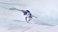 Une capture des images de la retransmission par OBS/CIO de la descente des JO-2026 de Milan Cortina montrant la chute de l'Américaine Lindsey Vonn, le 8 février 2026