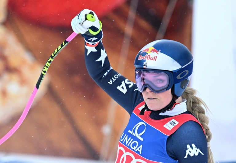 Lindsey Vonn à l'arrivée de la descente de Zauchensee, le 10 janvier 2026
