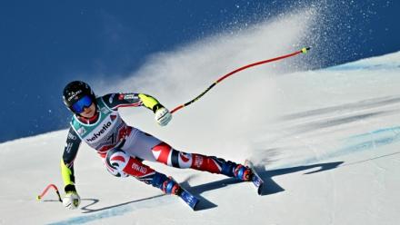 La Française Romane Miradoli lors du super-G de Saint-Moritz (Suisse), le 14 décembre 2025