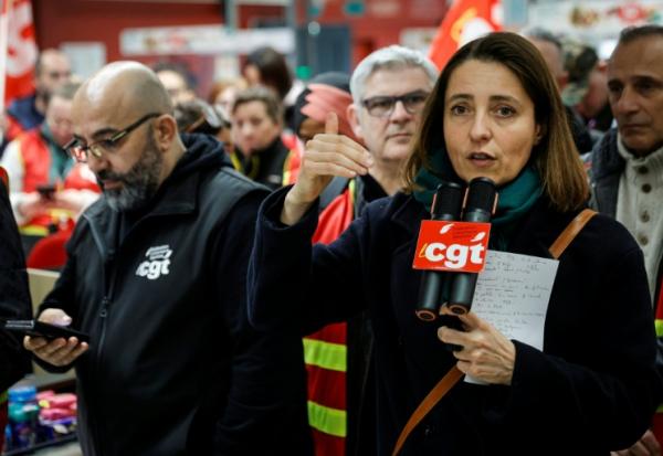 La secrétaire générale de la CGT Sophie Binet lors d'une action à Paris le 1er avril 2026