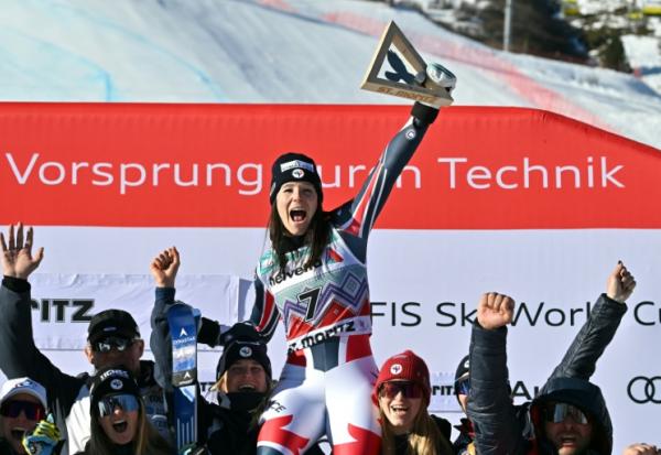 La Française Romane Miradoli, 2e du super-G de Saint-Moritz (Suisse), le 14 décembre 2025 