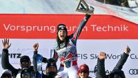 La Française Romane Miradoli, 2e du super-G de Saint-Moritz (Suisse), le 14 décembre 2025 