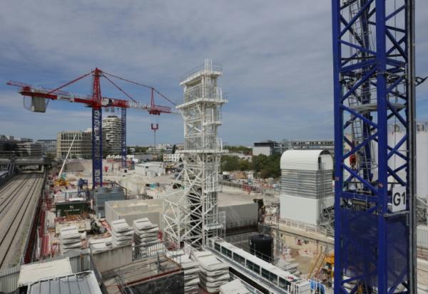 Le chantier de construction de la gare "Nanterre-La Folie" sur la future ligne 15 du Grand Paris Express, le 2 septembre 2026 à Nanterre