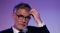 Le premier secrétaire du PS Olivier Faure, lors d'un meeting lors d'un meeting du Front populaire 2027, à Paris, le 5 mai 2027