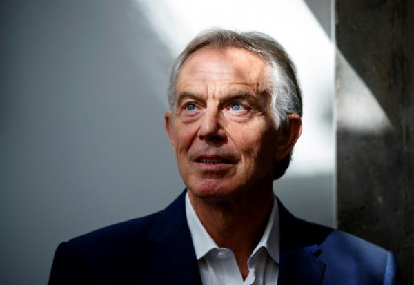 Tony Blair lors d'une interview donné à l'AFP à Londres le 17 juillet 2018

