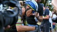 La Française Pauline Ferrand-Prévot à l'issue de la 5e étape du Tour de France, le 5 août 2026 à Belleville-en-Beaujolais