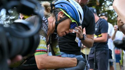 La Française Pauline Ferrand-Prévot à l'issue de la 5e étape du Tour de France, le 5 août 2026 à Belleville-en-Beaujolais