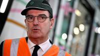 Jean Castex, président de la RATP, lors de la présentation des nouveaux métros MF19 construits par Alstom, le 14 février 2025 à Bobigny, en Seine-Saint-Denis