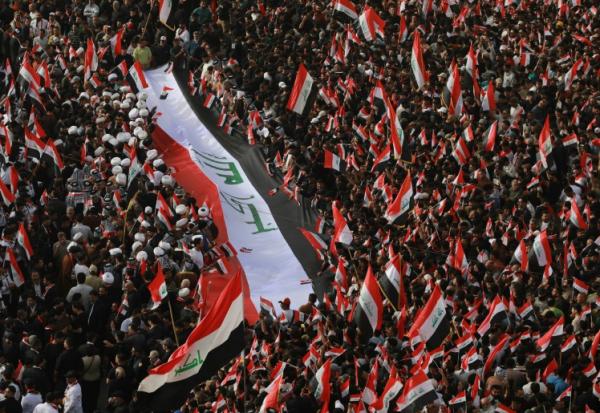 Manifestation contre la guerre sur la place Tahrir de Bagdad, le 4 avril 2026