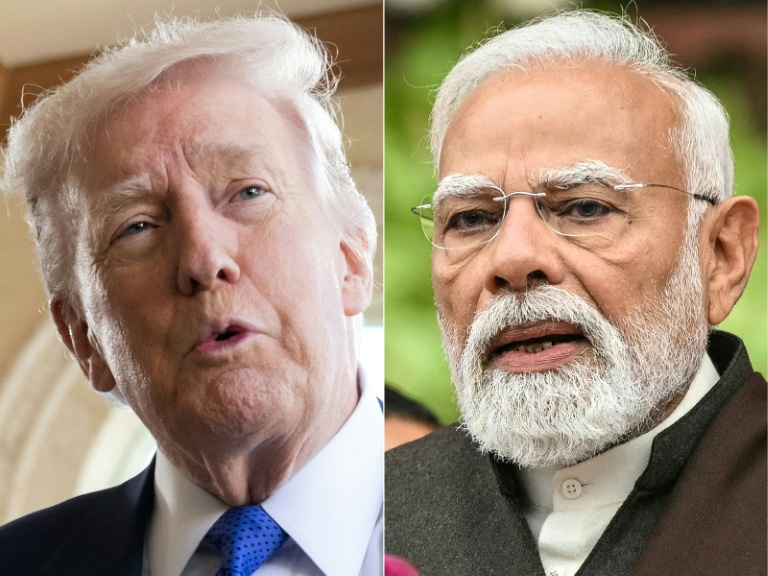Combo du président américain Donald Trump, le 1er février 2026 à Palm Beach aux Etat-Unis, et du Premier ministre indien Narendra Modi, à New Delhi le 29 janvier 2026
