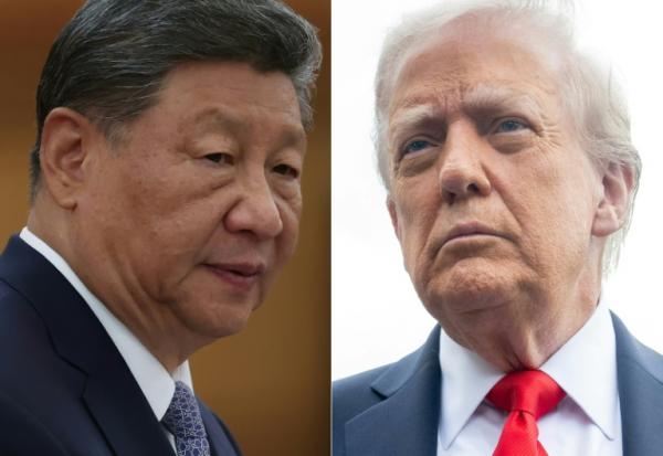 Combinaison d'images créée le 18 septembre 2025 du président chinois Xi Jinping à Beijing en Chine le 4 septembre 2025 et du président américain Donald Trump à Washington, aux Etats-Unis, le 16 septembre 2025