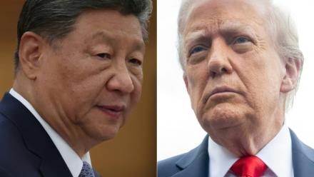 Combinaison d'images créée le 18 septembre 2025 du président chinois Xi Jinping à Beijing en Chine le 4 septembre 2025 et du président américain Donald Trump à Washington, aux Etats-Unis, le 16 septembre 2025