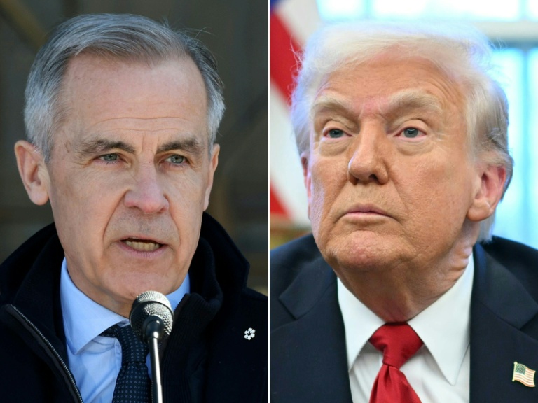 Combo photo créé le 28 mars 2025 montrant Mark Carney (à gauche) et Donald Trump (à droite)