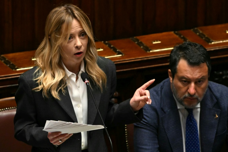 La Première ministre italienne, Giorgia Meloni, s'expime devant le Parlement italien le 9 avril 2026