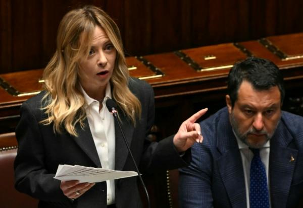 La Première ministre italienne, Giorgia Meloni, s'expime devant le Parlement italien le 9 avril 2026