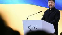 Le président ukrainien Volodymyr Zelensky s'exprime lors de la 62e Conférence de Munich sur la sécurité (MSC), le 14 février 2026 à Munich, dans le sud de l'Allemagne 