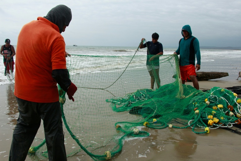 Des pêcheurs à San Pedro, une communauté en Equateur affectée par la hausse des températures du Pacifique, le 18 septembre 2026