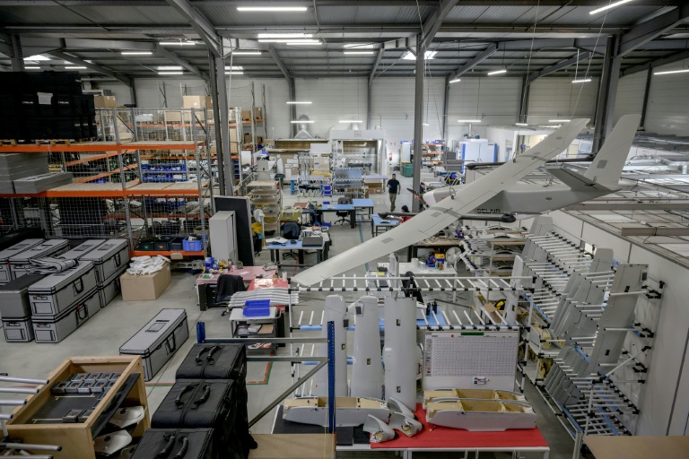 Une zone de production du constructeur de drones militaires Delair à Labège, près de Toulouse, dans le sud-ouest de la France, le 11 avril 2025