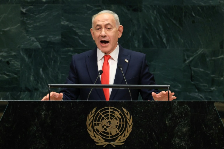 Le Premier ministre israélien Benjamin Netanyahu à la tribune de l'ONU le 24 septembre 2026