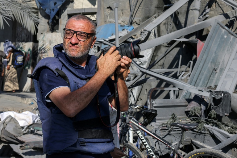 Le photographe de l'AFP Mohammed Abed à Rafah (Gaza) le 31 octobre 2023